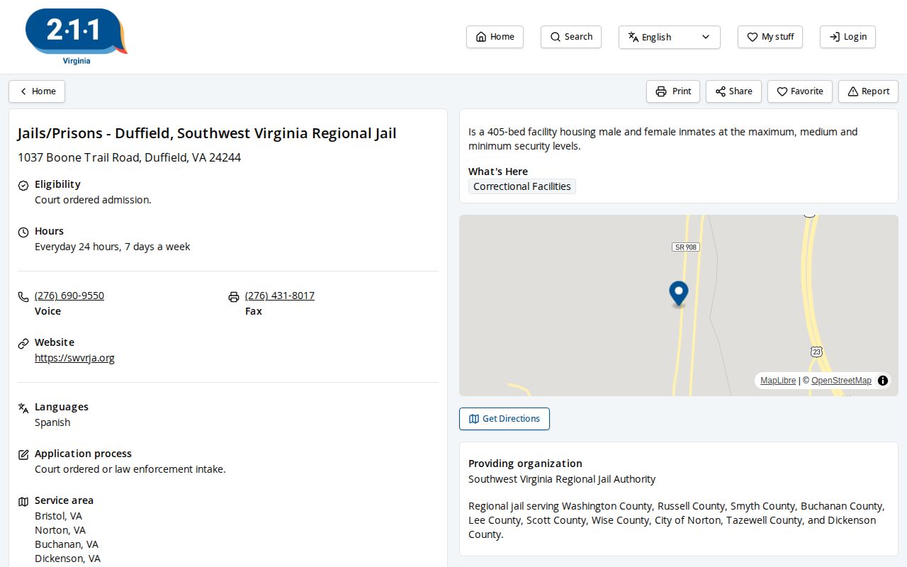 Duffield Facility release service listing for Russell County