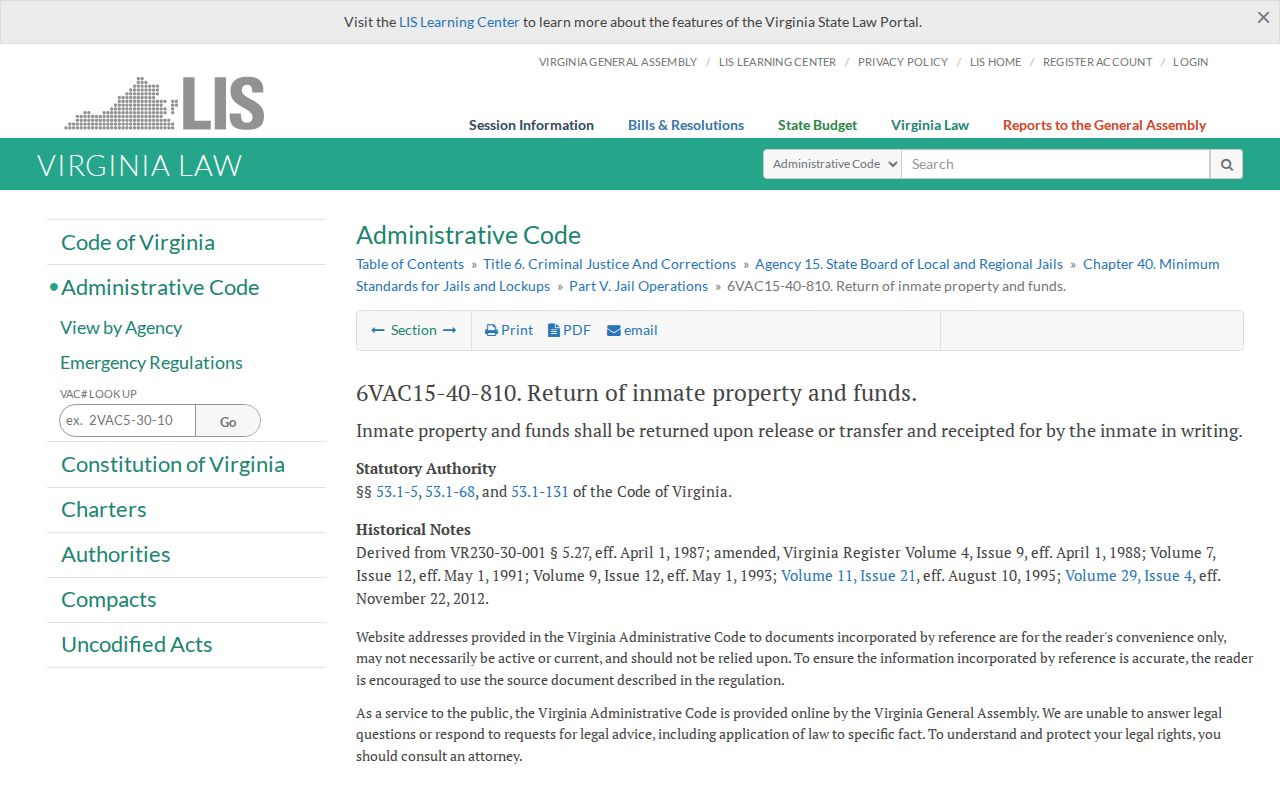 Haysi Facility release and transfer property return rule