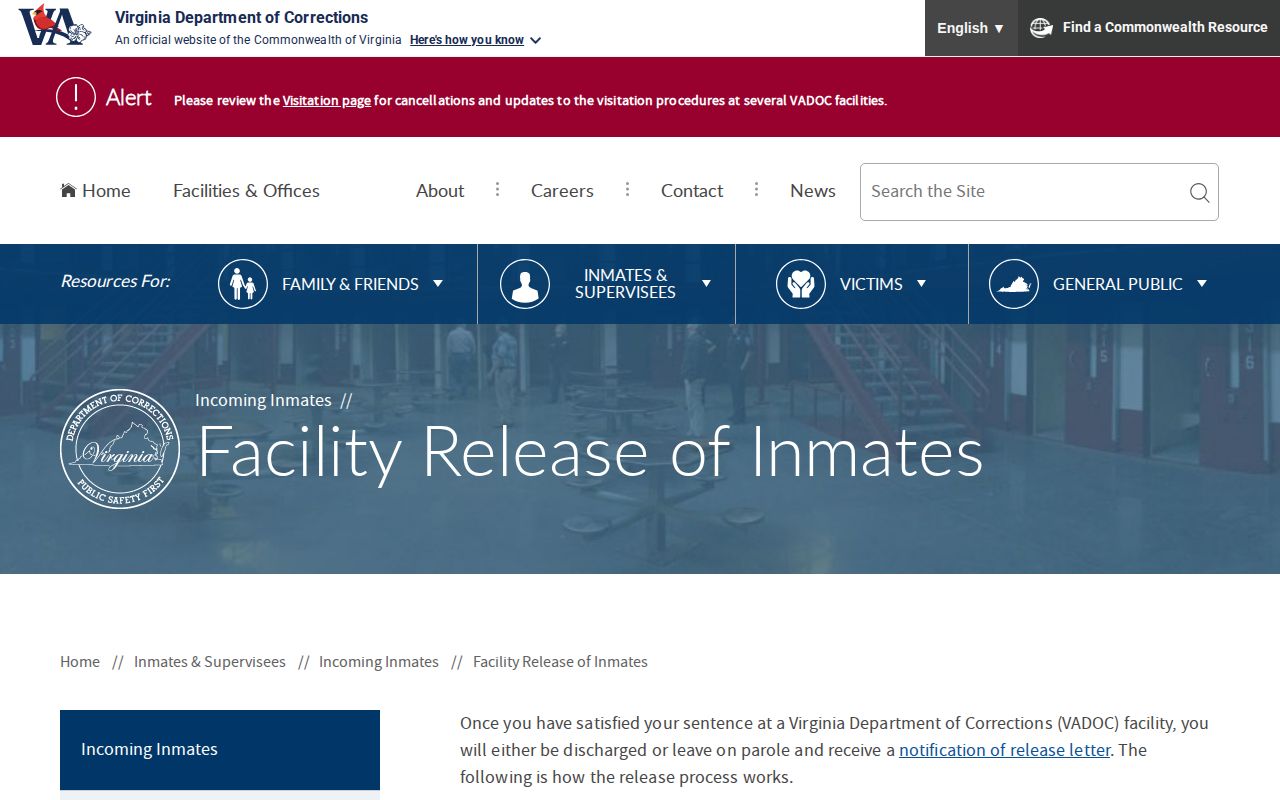 Russell County actual release documents described on the VADOC Facility Release page
