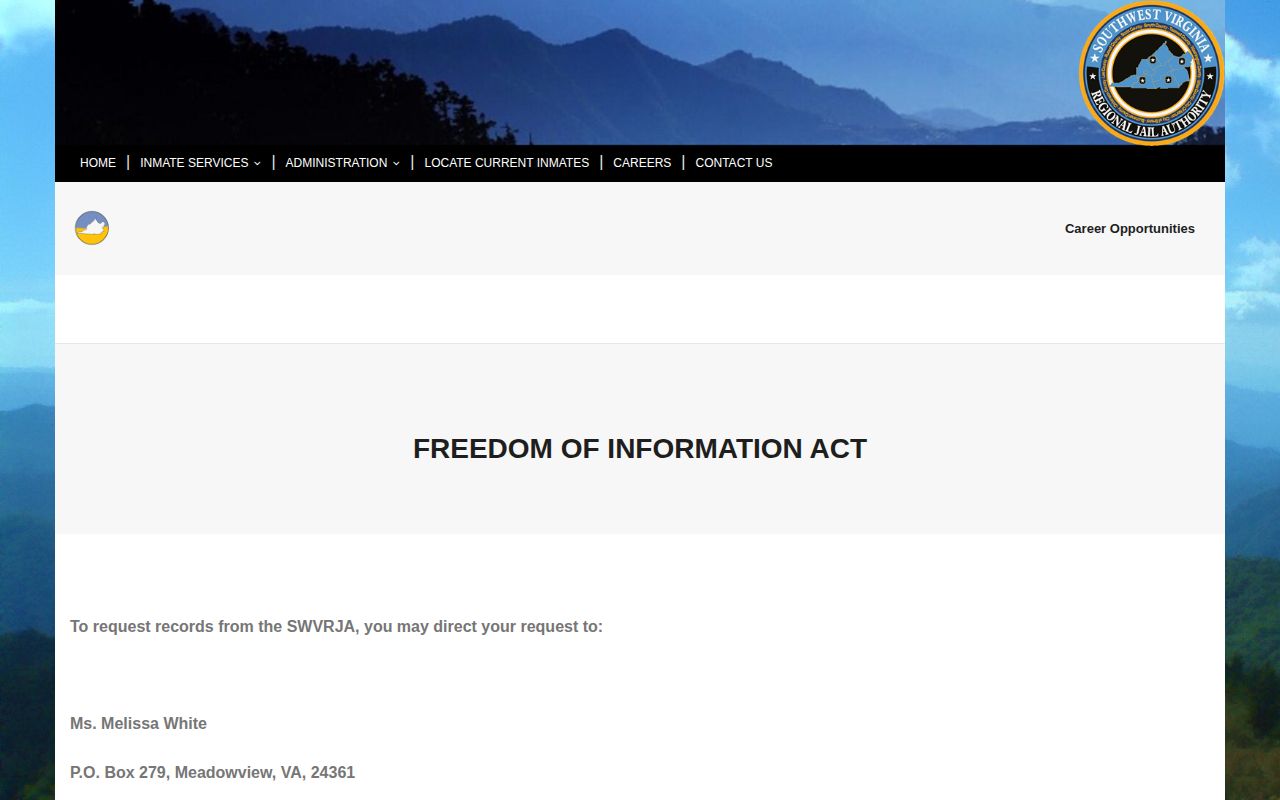 Russell County released-inmate mugshot request contact on the SWVRJA FOIA page