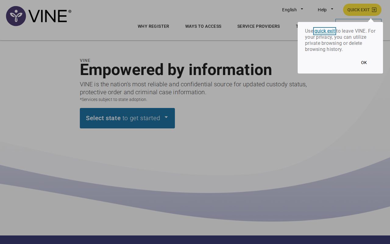 VINELink Virginia inmate search and release-notification interface